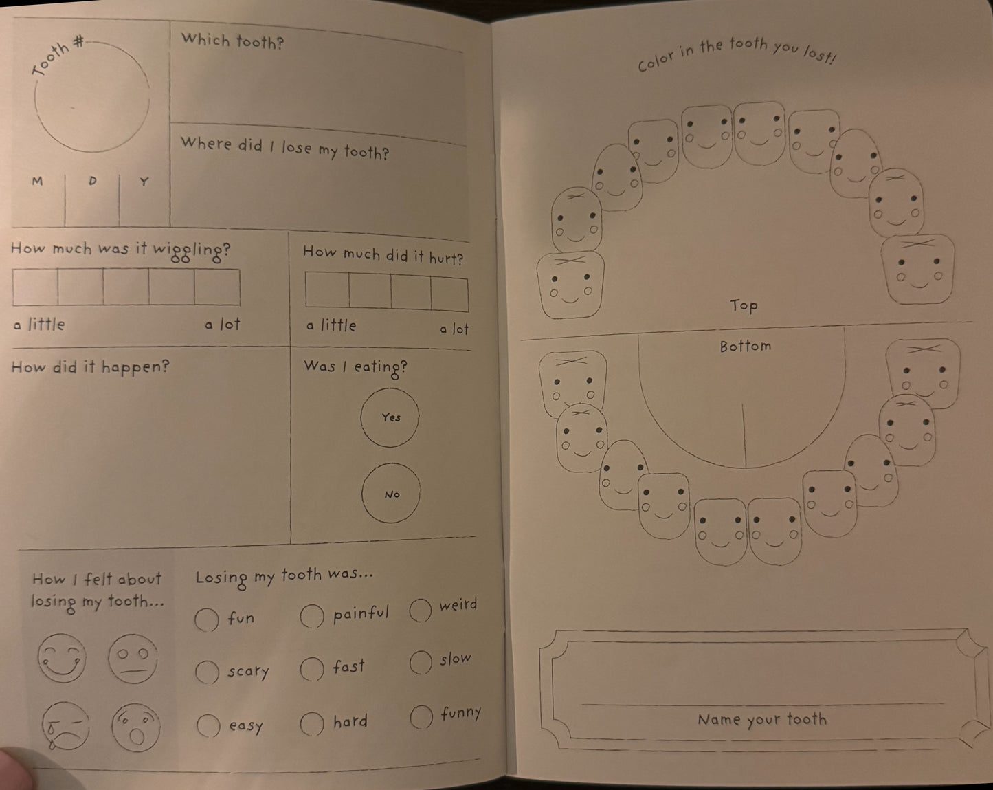 Lost tooth passport book
